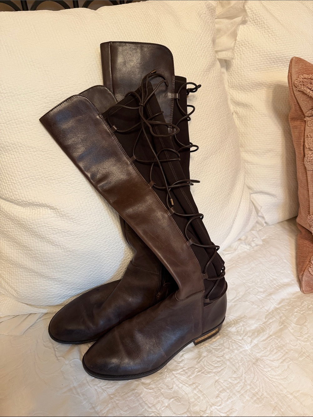 Vince Camuto Dark Brown Over-the-Knee Lace-Back Riding Boots. Sz 7.5 exc cond - Picture 3 of 7